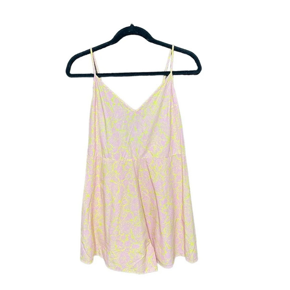 Anthropologie Lilka Saffron Romper Culottes Tie Back Floral Pink Yellow Small - Picture 2 of 12